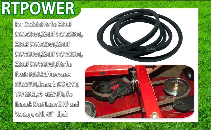 CTPOWER Replaces Husqvarna 582558001 Deck Belt Replacement - Belt Length 147.5" - 48 Inch Zero-Turn Mower Aramid Cord Husqvarna Lawn Mower Deck Belt for Z 248F, RedMax RZT48, Jonsered Z48F - Image 4